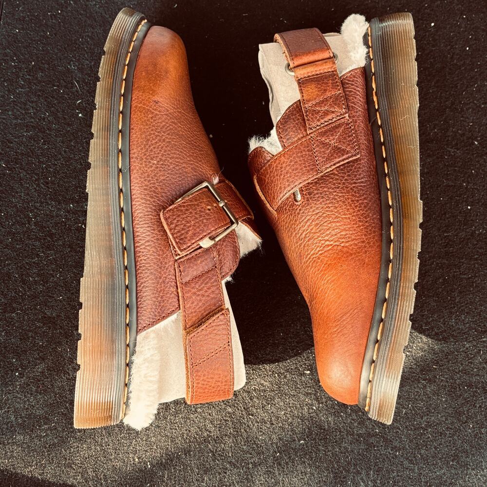 Dr Martens Jorge II Ambassador Leather Fur Lined M 8 W 9 Mules Cashew Brown
